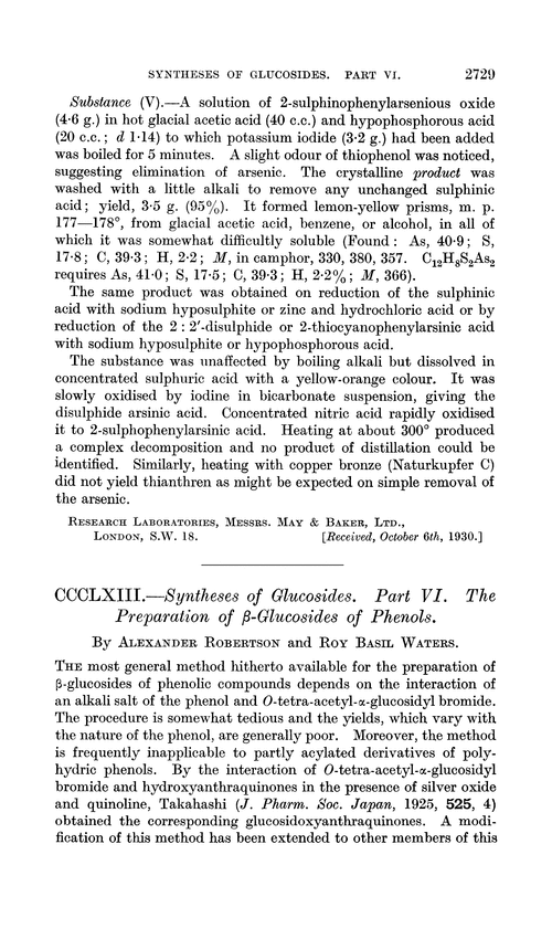 CCCLXIII.—Syntheses of glucosides. Part VI. The preparation of β-glucosides of phenols