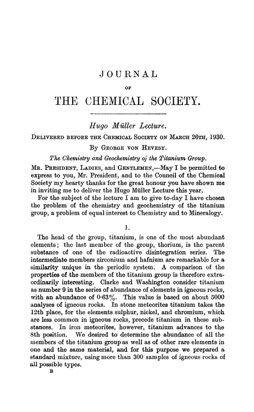 Hugo Müller Lecture. The chemistry and geochemistry of the titanium group