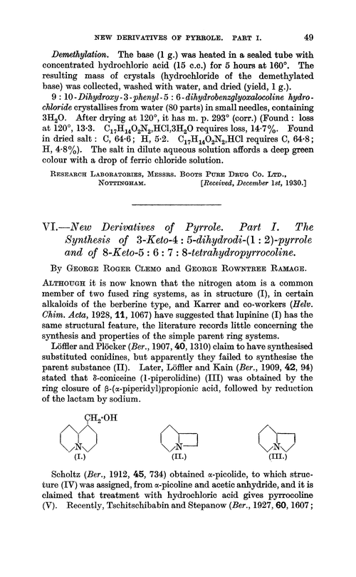 VI.—New derivatives of pyrrole. Part I. The synthesis of 3-keto-4 : 5-dihydrodi-(1 : 2)-pyrrole and of 8-keto-5 : 6 : 7 : 8-tetrahydropyrrocoline