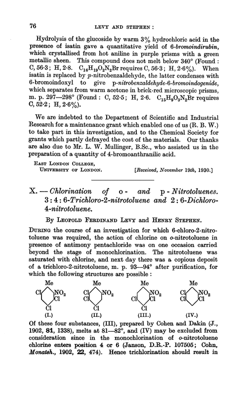 X.—Chlorination of o- and p- nitrotoluenes. 3 : 4 : 6-Trichloro-2-nitrotoluene and 2 : 6-dichloro-4-nitrotoluene