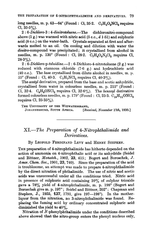 XI.—The preparation of 4-nitrophthalimide and derivatives