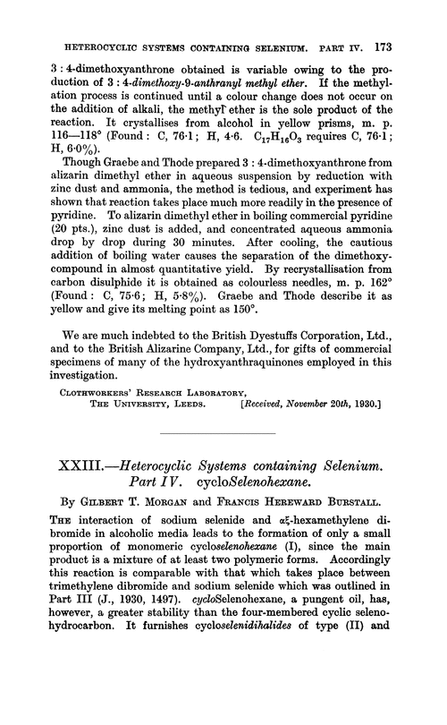 XXIII.—Heterocyclic systems containing selenium. Part IV. cycloSelenohexane