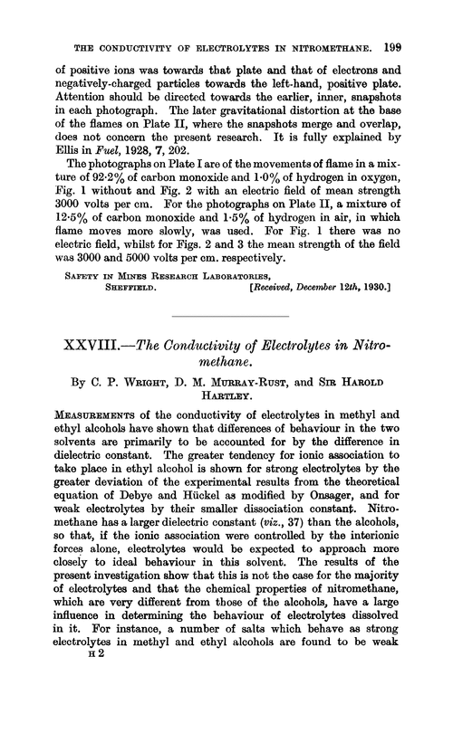 XXVIII.—The conductivity of electrolytes in nitromethane