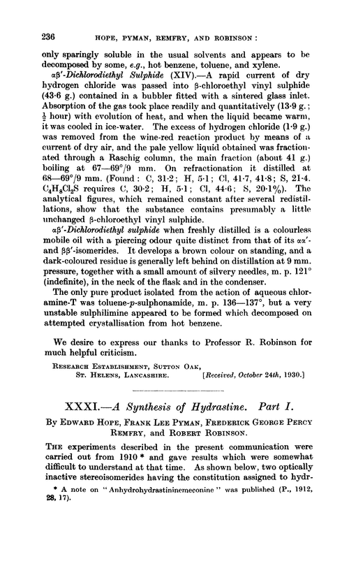 XXXI.—A synthesis of hydrastine. Part I