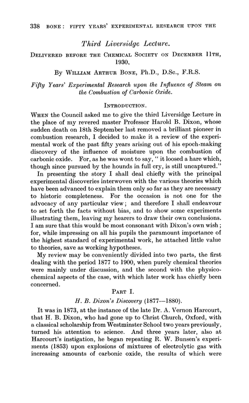 Third Liversidge lecture. Delivered before the Chemical Society on December 11th, 1930