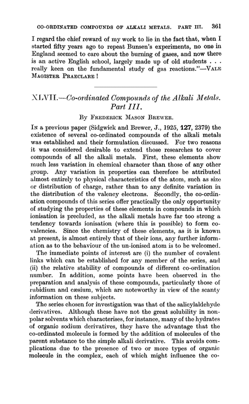 XLVII.—Co-ordinated compounds of the alkali metals. Part III