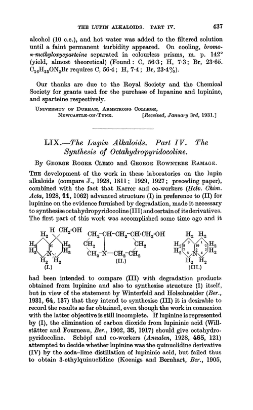 LIX.—The lupin alkaloids. Part IV. The synthesis of octahydropyridocoline