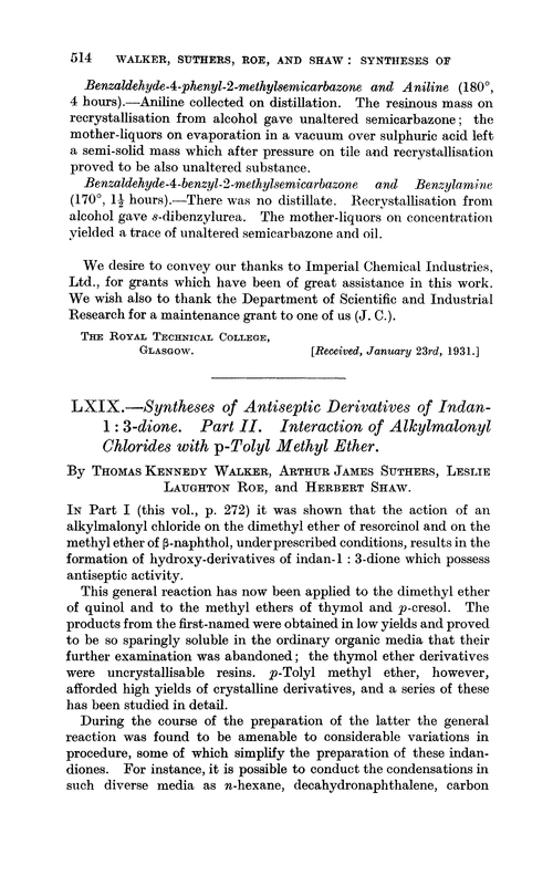 LXIX.—Syntheses of antiseptic derivatives of indan-1 : 3-dione. Part II. Interaction of alkylmalonyl chlorides with p-tolyl methyl ether