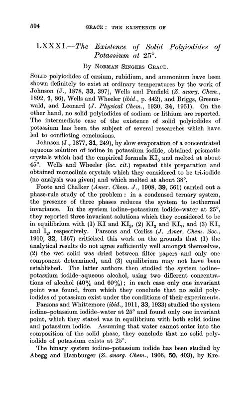 LXXXI.—The existence of solid polyiodides of potassium at 25°