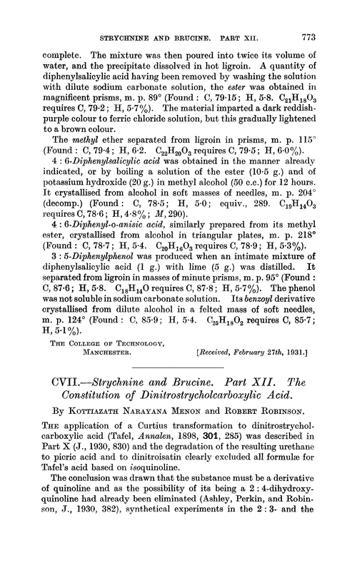 CVII.—Strychnine and brucine. Part XII. The constitution of dinitrostrycholcarboxylic acid