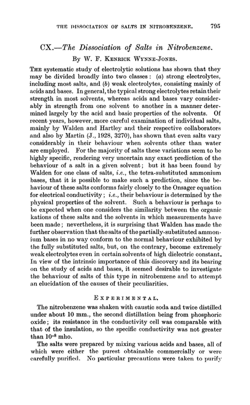 CX.—The dissociation of salts in nitrobenzene