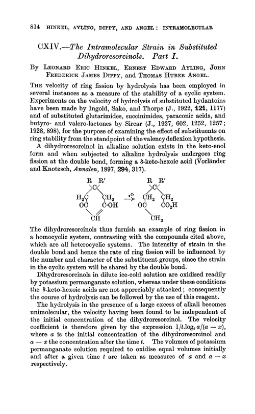 CXIV.—The intramolecular strain in substituted dihydroresorcinols. Part I