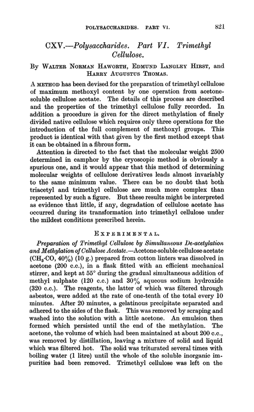 CXV.—Polysaccharides. Part VI. Trimethyl cellulose