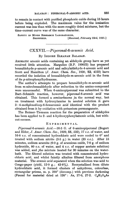 CXXVII.—Piperonal-6-arsonic acid