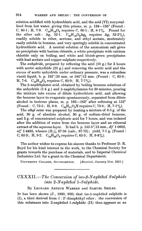 CXXXII.—The conversion of iso-β-naphthol sulphide into 2-naphthol l-sulphide