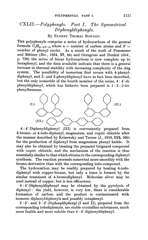 CXLII.—Polyphenyls. Part I. The symmetrical diphenyldiphenyls