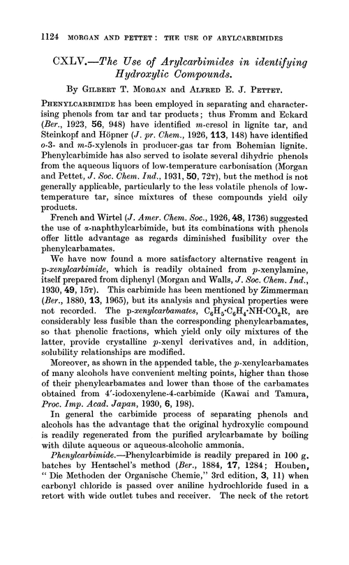 CXLV.—The use of arylcarbimides in identifying hydroxylic compounds
