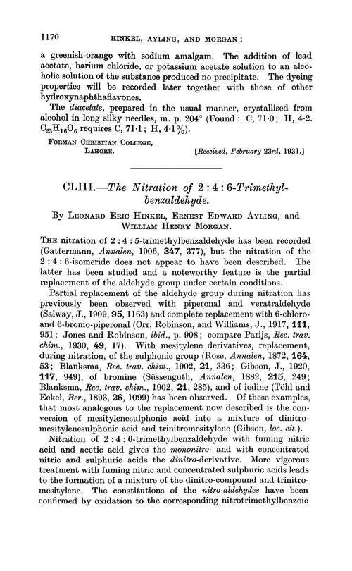 CLIII.—The nitration of 2 : 4 : 6-trimethylbenzaldehyde