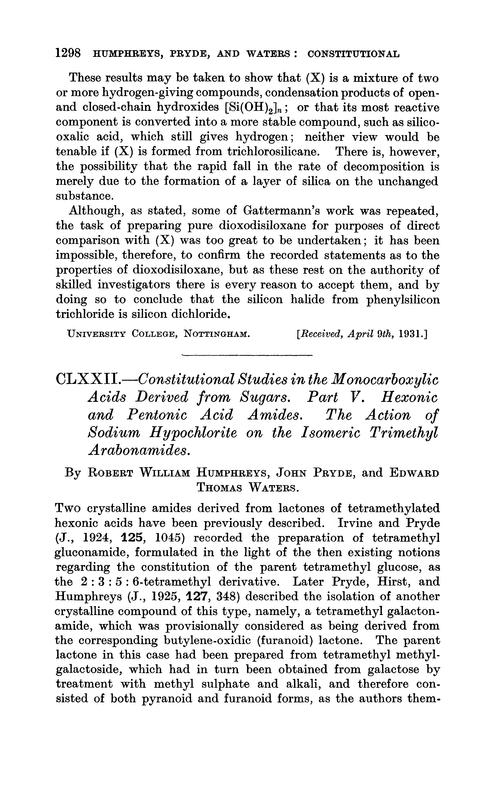 CLXXII.—Constitutional studies in the monocarboxylic acids derived from sugars. Part V. Hexonic and pentonic acid amides. The action of sodium hypochlorite on the isomeric trimethyl arabonamides