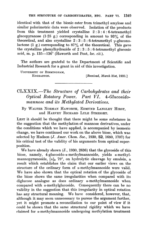 CLXXIX.—The structure of carbohydrates and their optical rotatory power. Part VI. 4-Glucosido-mannose and its methylated derivatives