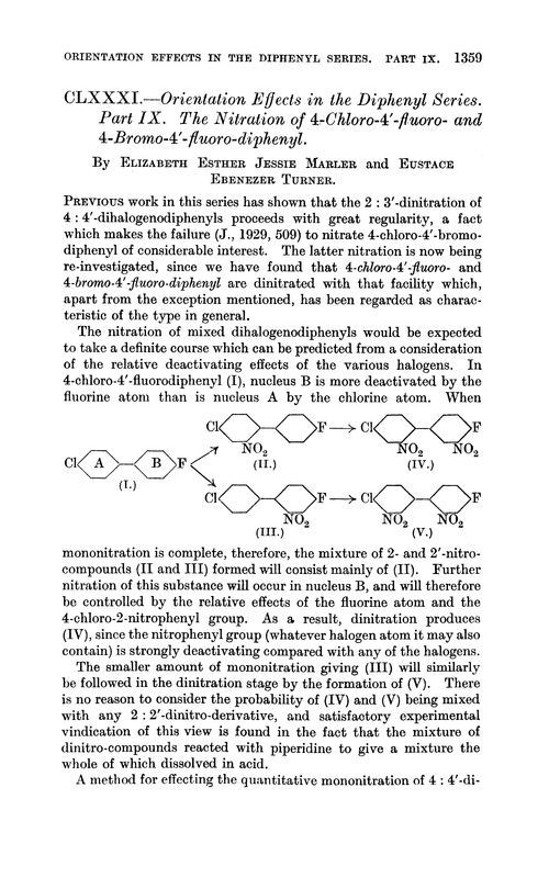 CLXXXI.—Orientation effects in the diphenyl series. Part IX. The nitration of 4-chloro-4′-fluoro- and 4-bromo-4′-fluoro-diphenyl