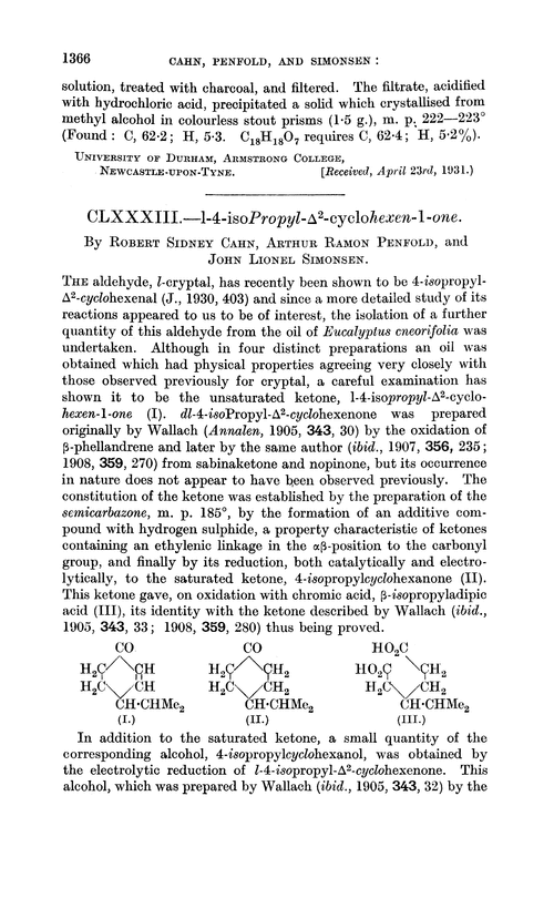 CLXXXIII.—l-4-isoPropyl-Δ2-cyclohexen-1-one