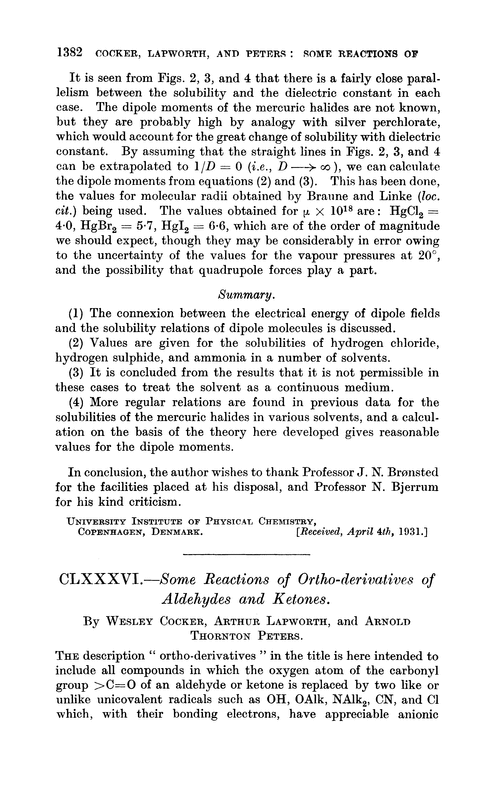 CLXXXVI.—Some reactions of ortho-derivatives of aldehydes and ketones