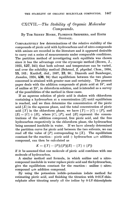 CXCVII.—The stability of organic, molecular compounds
