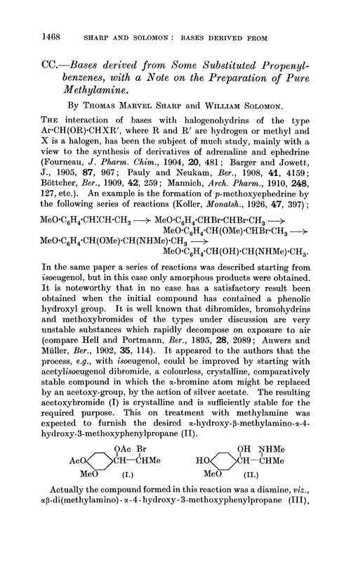 CC.—Bases derived from some substituted propenylbenzenes, with a note on the preparation of pure methylamine