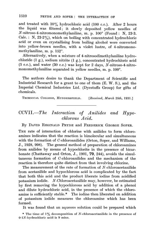 CCVII.—The interaction of anilides and hypochlorous acid