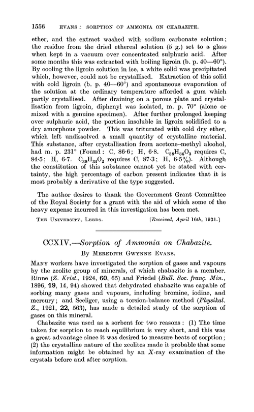 CCXIV.—Sorption of ammonia on chabazite