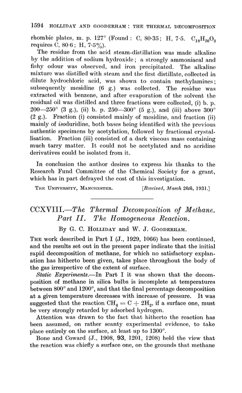 CCXVIII.—The thermal decomposition of methane. Part II. The homogeneous reaction