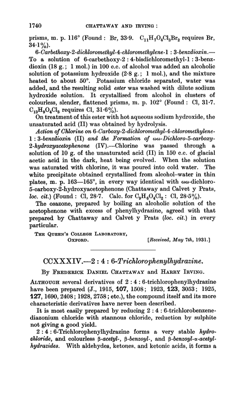 CCXXXIV.—2 : 4 : 6-Trichlorophenylhydrazine