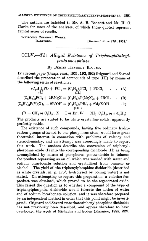 CCLV.—The alleged existence of triphenyldialkylpentaphosphines