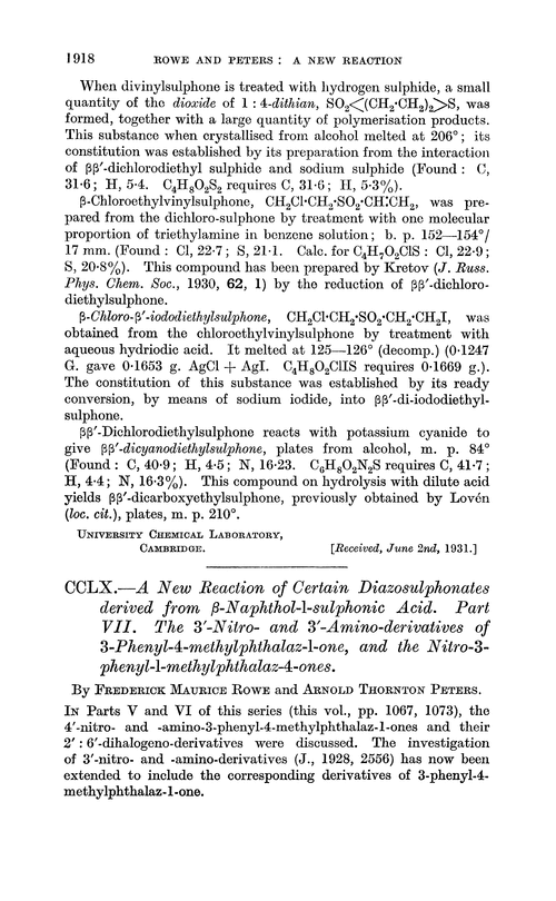 CCLX.—A new reaction of certain diazosulphonates derived from β-naphthol-l-sulphonic acid. Part VII. The 3′-nitro- and 3′-amino-derivatives of 3-phenyl-4-methylphthalaz-l-one, and the nitro-3-phenyl-l-methylphthalaz-4-ones