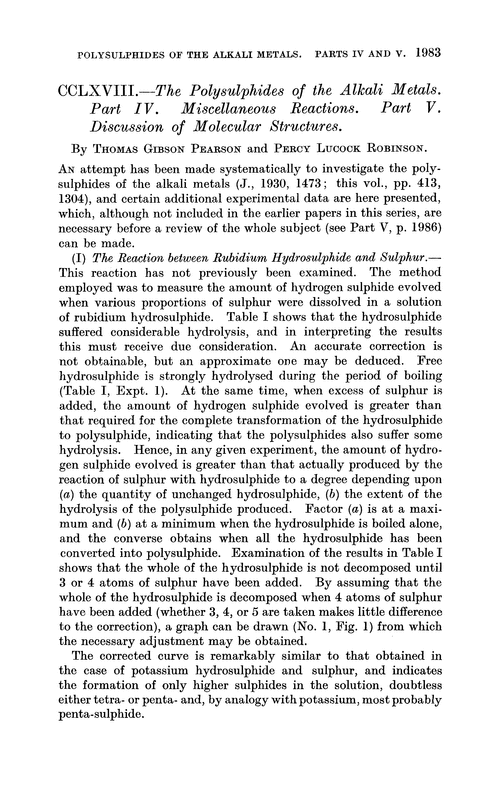 CCLXVIII.—The polysulphides of the alkali metals. Part IV. Miscellaneous reaction. Part V. Discussion of molecular structures