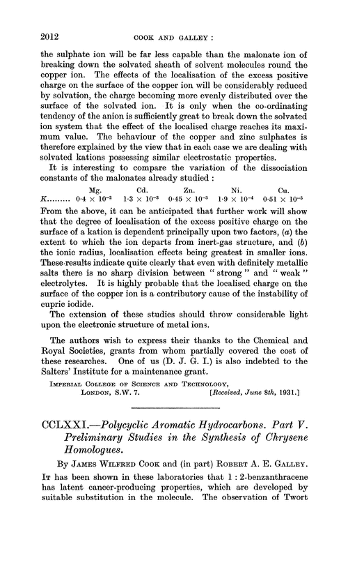 CCLXXI.—Polycyclic aromatic hydrocarbons. Part V. Preliminary studies in the synthesis of chrysene homologues