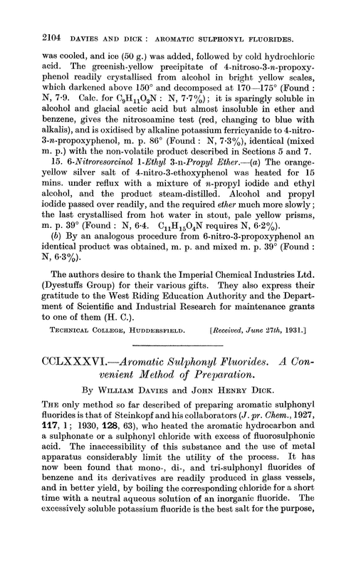 CCLXXXVI.—Aromatic sulphonyl fluorides. A convenient method of preparation