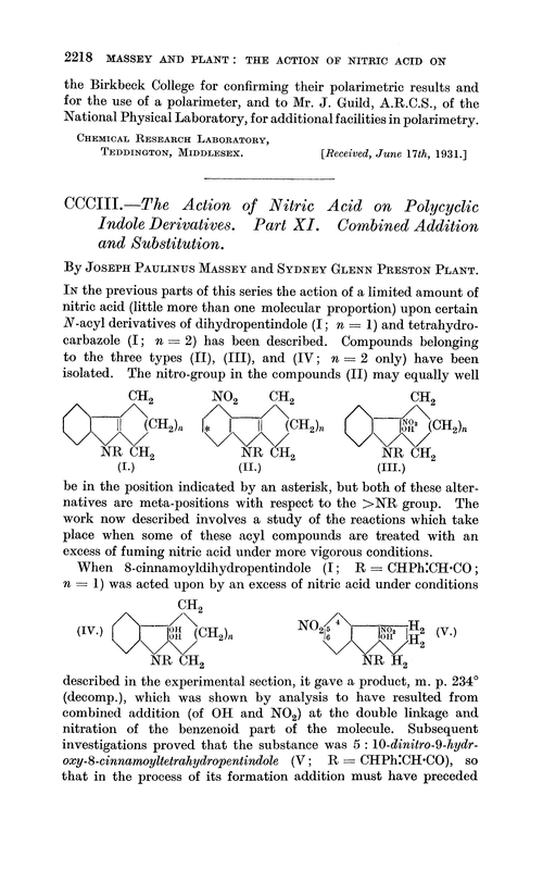 CCCIII.—The action of nitric acid on polycyclic indole derivatives. Part XI. Combined addition and substitution