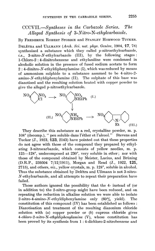 CCCVII.—Syntheses in the carbazole series. The alleged synthesis of 3-nitro-N-ethylcarbazole