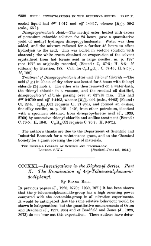 CCCXXI.—Investigations in the diphenyl series. Part X. The bromination of 4-p-toluenesulphonamidodiphenyl