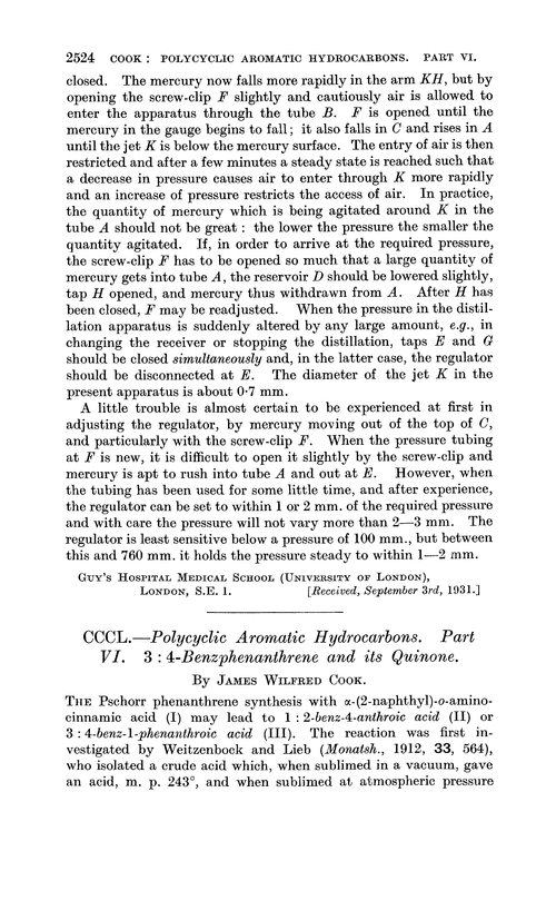 CCCL.—Polycyclic aromatic hydrocarbons. Part VI. 3 : 4-Benzphenanthrene and its quinone