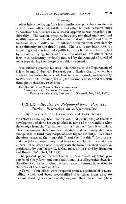 CCCLX.—Studies in polymorphism. Part II. Further researches on o-nitroaniline