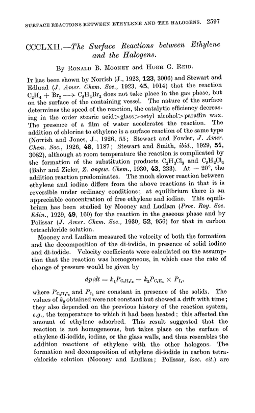 CCCLXII.—The surface reactions between ethylene and the halogens