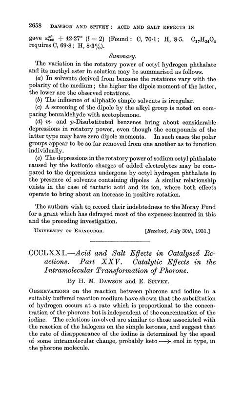 CCCLXXI.—Acid and salt effects in catalysed reactions. Part XXV. Catalytic effects in the intramolecular transformation of phorone