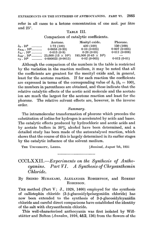 CCCLXXII.—Experiments on the synthesis of anthocyanins. Part VI. A synthesis of chrysanthemin chloride