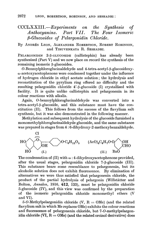 CCCLXXIII.—Experiments on the synthesis of anthocyanins. Part VII. The four isomeric β-glucosides of pelargonidin chloride