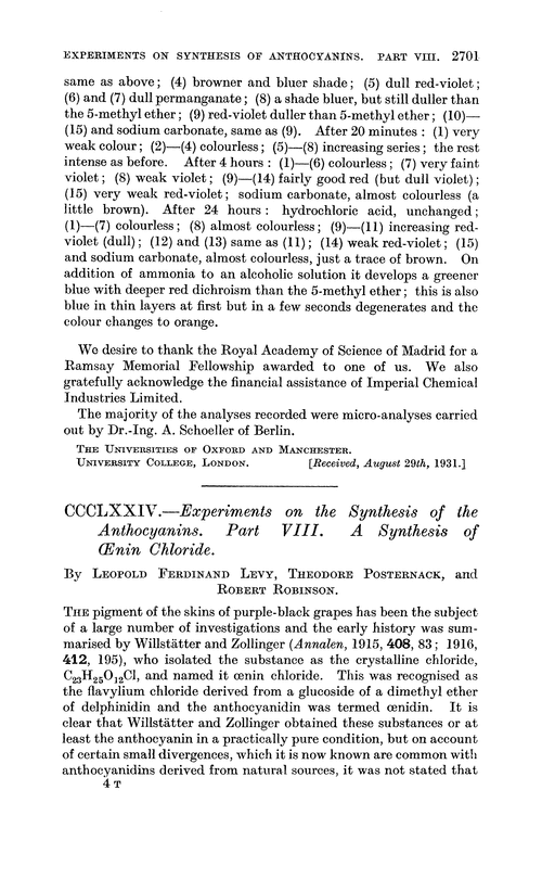 CCCLXXIV.—Experiments on the synthesis of the anthocyanins. Part VIII. A synthesis of œnin chloride