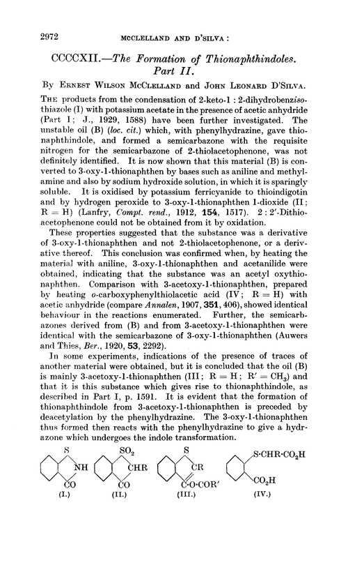 CCCCXII.—The formation of thionaphthindoles. Part II