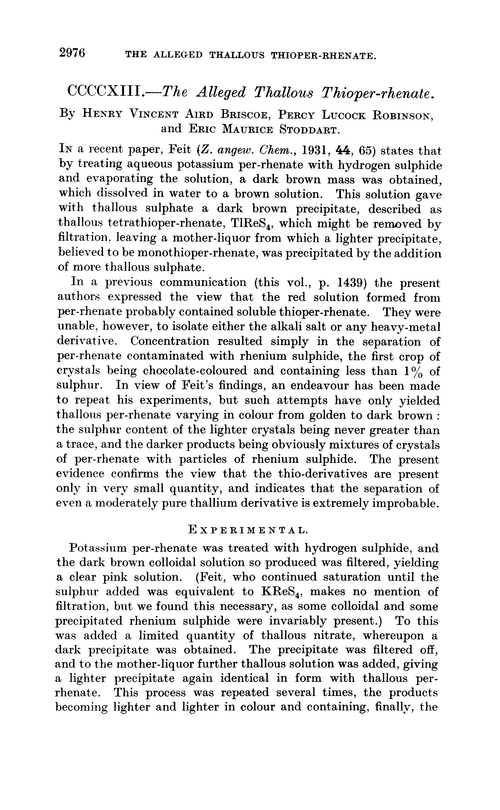 CCCCXIII.—The alleged thallous thioper-rhenate